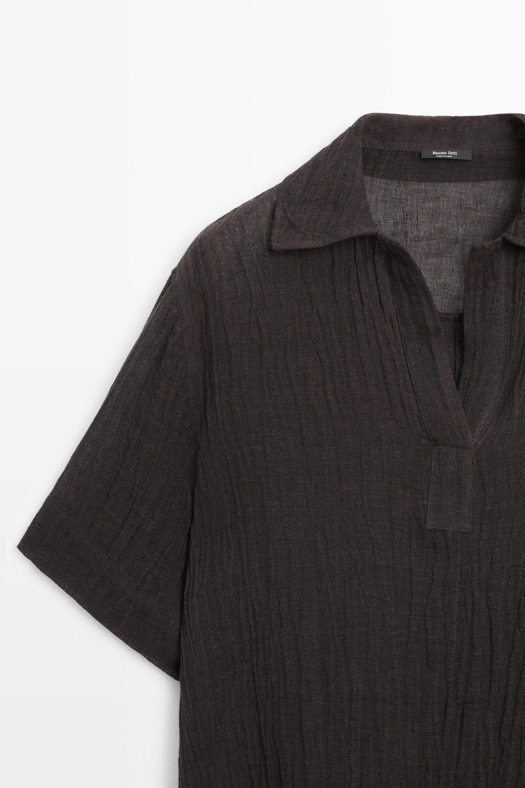 Flowing linen blend polo blouse